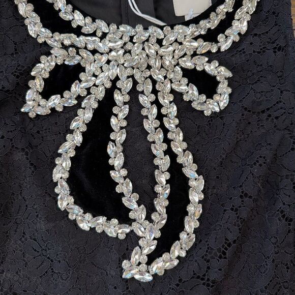 Maeve Black Lace Rhinestone Bow Top - Picture 4 of 8